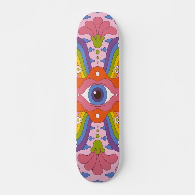 Psykedelisk hippy stil stort öga mini skateboard bräda 18,5 cm (Framsida)