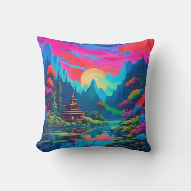 Psykedelisk japansk liggande Art Kudde (Framsida)