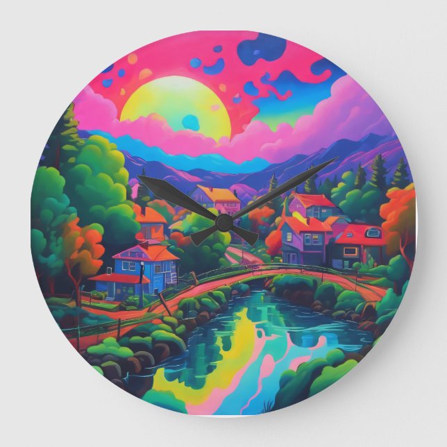 Psykedelisk japansk liggande Art Stor Klocka (Framsida)