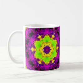 Psykedelisk Kaleidoscope Grönt Gult och Lila Kaffemugg