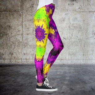 Psykedelisk Kaleidoscope Grönt Gult och Lila Leggings