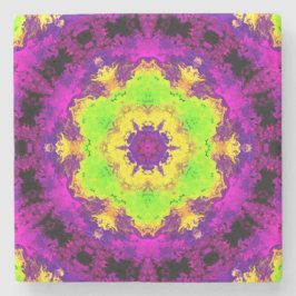 Psykedelisk Kaleidoscope Grönt Gult och Lila Stenunderlägg