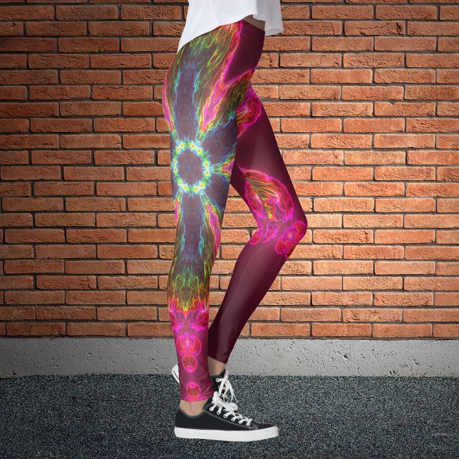 Psykedelisk Kaleidoskop Flower Grönt and Rosa Leggings (Skapare uppladdad)