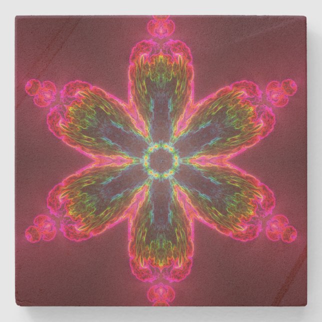 Psykedelisk Kaleidoskop Flower Grönt and Rosa Stenunderlägg (Framsidan)