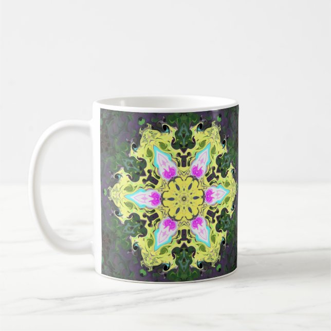 Psykedelisk Kaleidoskop Flower Gult and Rosa Kaffemugg (Vänster)