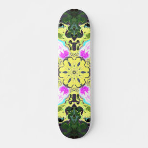Psykedelisk Kaleidoskop Flower Gult and Rosa Mini Skateboard Bräda 18,5 Cm