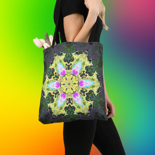 Psykedelisk Kaleidoskop Flower Gult and Rosa Tygkasse