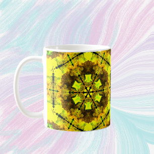 Psykedelisk Kaleidoskop Flower Gult och Grönt Kaffemugg