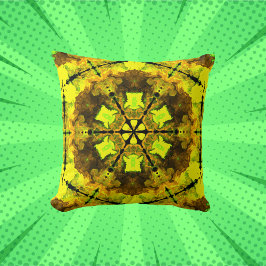 Psykedelisk Kaleidoskop Flower Gult och Grönt Kudde