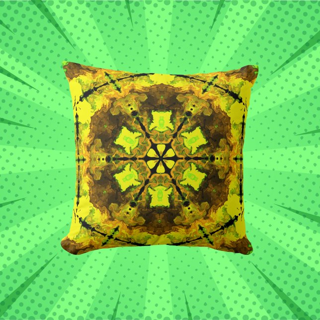 Psykedelisk Kaleidoskop Flower Gult och Grönt Kudde (Skapare uppladdad)