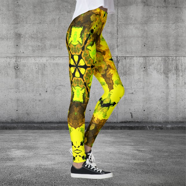 Psykedelisk Kaleidoskop Flower Gult och Grönt Leggings (Skapare uppladdad)