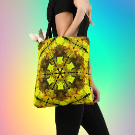 Psykedelisk Kaleidoskop Flower Gult och Grönt Tygkasse