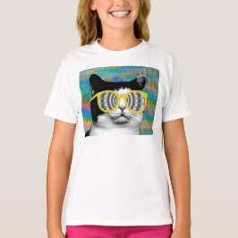PSYKEDELISK KATT MED SUNGLAS T-SHIRT