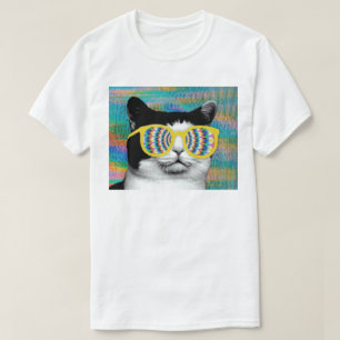 PSYKEDELISK KATT MED SUNGLAS T-SHIRT