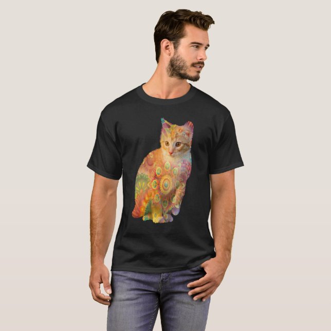 Psykedelisk katt Shirt, Tie Dye Cat Shirt T (Hel framsida)