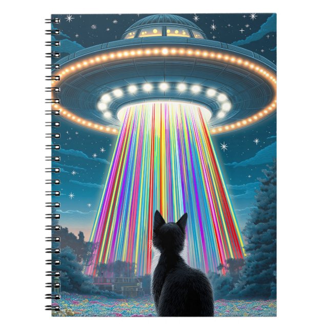 Psykedelisk katt & UFO | Funny Alien Abduction Art Anteckningsbok (Framsidan)
