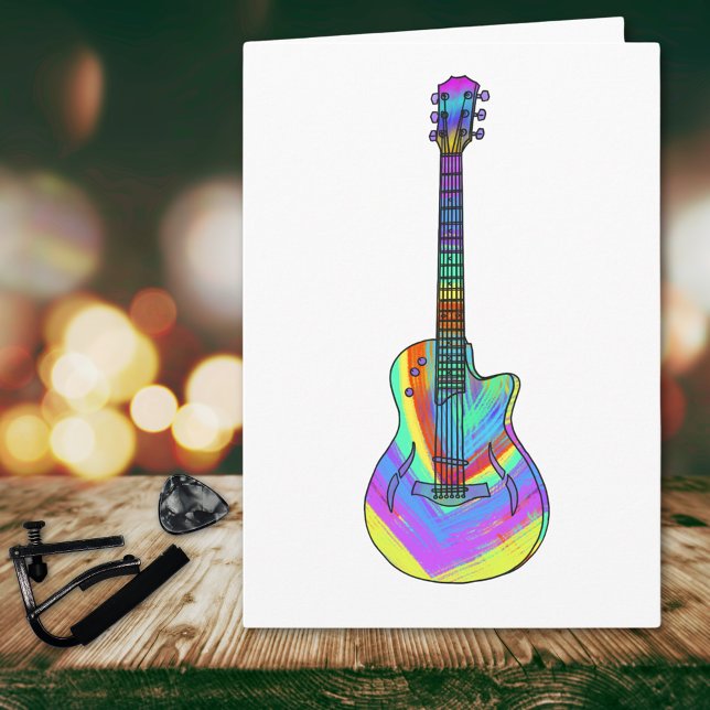 Psykedelisk konst Semi Akustisk tonåring Kort (Funky psychedelic guitar birthday greetings card)