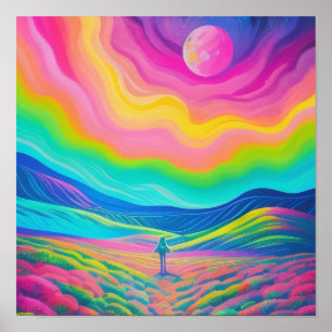 Psykedelisk liggande målning Rosa Grönt Art Poster
