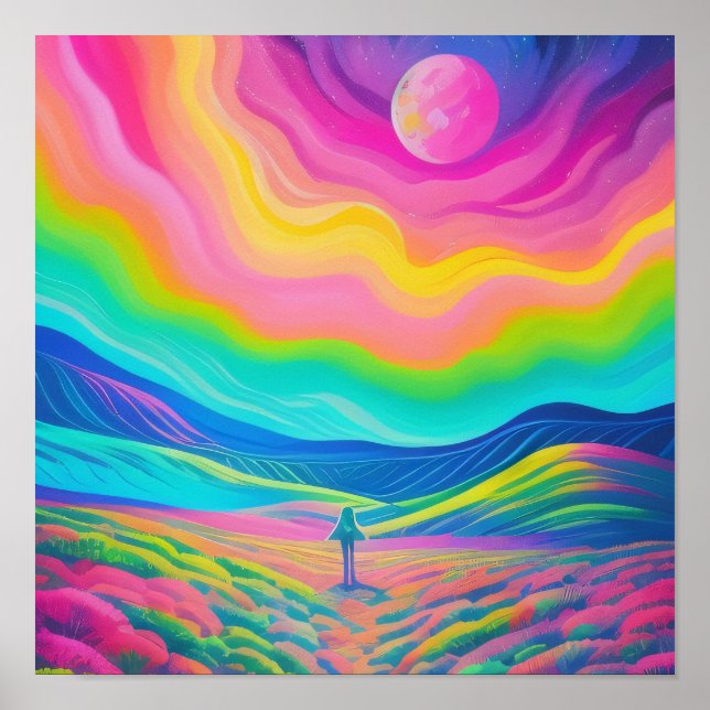Psykedelisk liggande målning Rosa Grönt Art Poster (Framsidan)