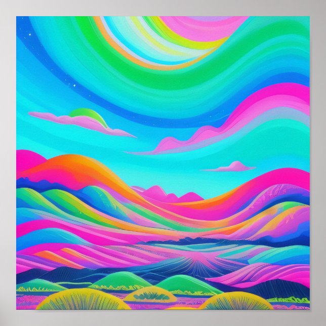 Psykedelisk liggande Rosa Grönt Art Poster (Framsidan)