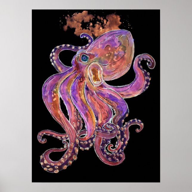 Psykedelisk Lila Deep Sea Kraken Poster (Framsidan)