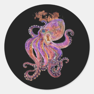 Psykedelisk Lila Deep Sea Kraken Runt Klistermärke