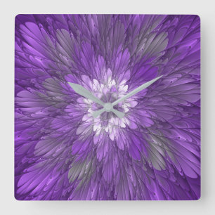 Psykedelisk Lila Flower Abstrakt Fractal Art Fyrkantig Klocka