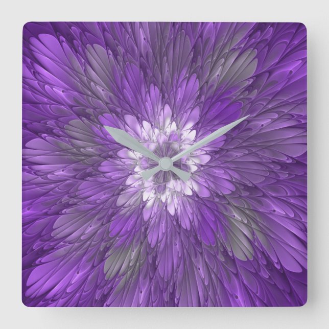 Psykedelisk Lila Flower Abstrakt Fractal Art Fyrkantig Klocka (Framsida)