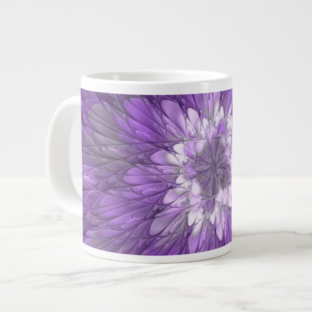 Psykedelisk Lila Flower Abstrakt Fractal Art Jumbo Mugg (Framsida vänster)