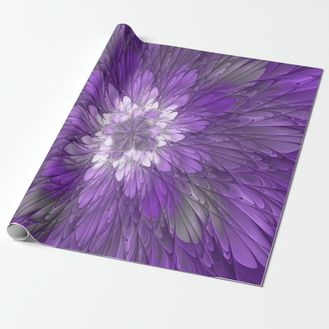 Psykedelisk Lila Flower Abstrakt Fractal Art Presentpapper (Utrullad)