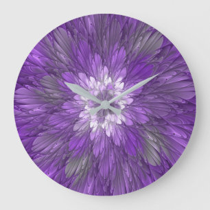 Psykedelisk Lila Flower Abstrakt Fractal Art Stor Klocka