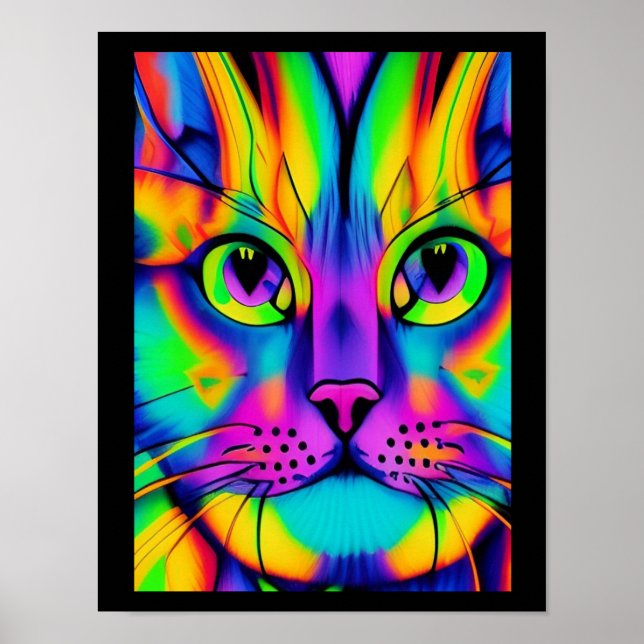 Psykedelisk lila fuchsia-grönt för kattillusion poster (Framsidan)