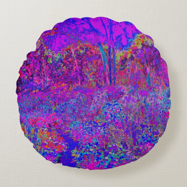 Psykedelisk Lila liggande Rund Kudde (Framsidan)