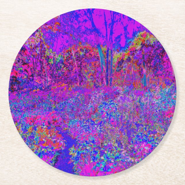 Psykedelisk Lila liggande Underlägg Papper Rund (Framsidan)