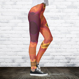 Psykedelisk Lila och Gult av höftbensin, Orange Leggings
