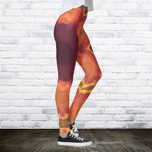 Psykedelisk Lila och Gult av höftbensin, Orange Leggings