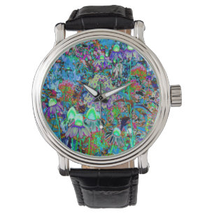 Psykedelisk Lila och Lime Green Garden Flowers Armbandsur
