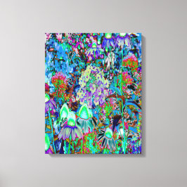 Psykedelisk Lila och Lime Green Garden Flowers Canvastryck