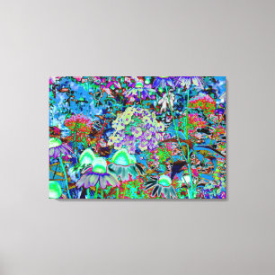 Psykedelisk Lila och Lime Green Garden Flowers Canvastryck