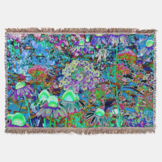 Psykedelisk Lila och Lime Green Garden Flowers Filt (Framsidan)