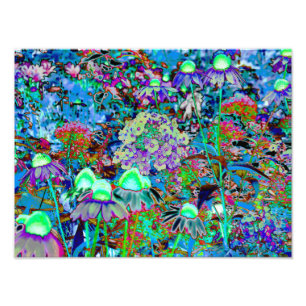 Psykedelisk Lila och Lime Green Garden Flowers Fototryck