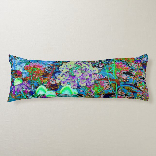 Psykedelisk Lila och Lime Green Garden Flowers Kroppskudde (Framsidan)