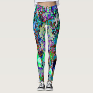 Psykedelisk Lila och Lime Green Garden Flowers Leggings