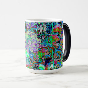 Psykedelisk Lila och Lime Green Garden Flowers Magisk Mugg