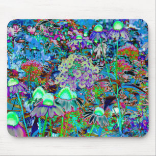 Psykedelisk Lila och Lime Green Garden Flowers Musmatta