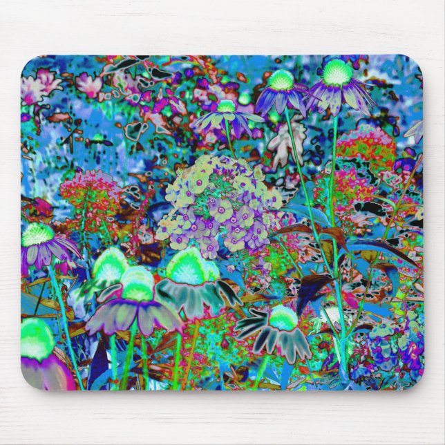 Psykedelisk Lila och Lime Green Garden Flowers Musmatta (Framsidan)