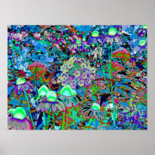 Psykedelisk Lila och Lime Green Garden Flowers Poster
