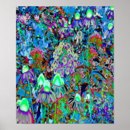 Psykedelisk Lila och Lime Green Garden Flowers Poster