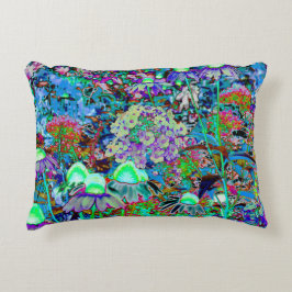 Psykedelisk Lila och Lime Green Garden Flowers Prydnadskudde