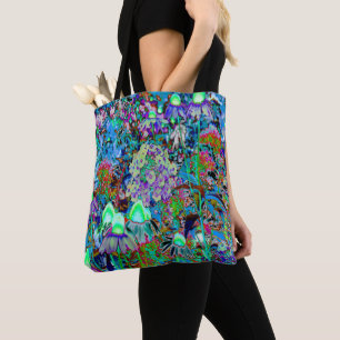 Psykedelisk Lila och Lime Green Garden Flowers Tygkasse